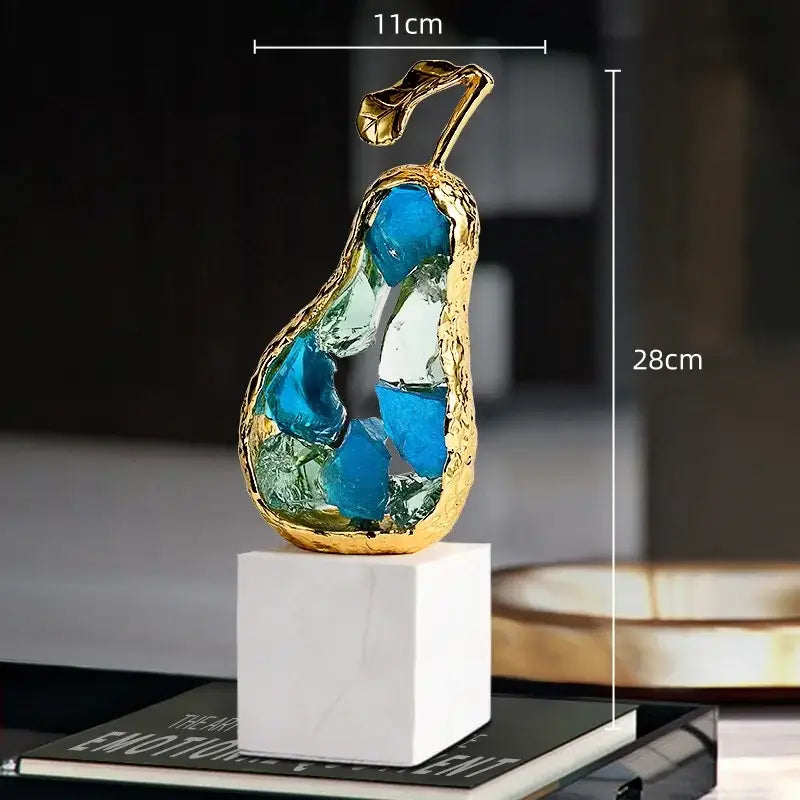 Crystal fruit sculpture set with blue & green glass for living room