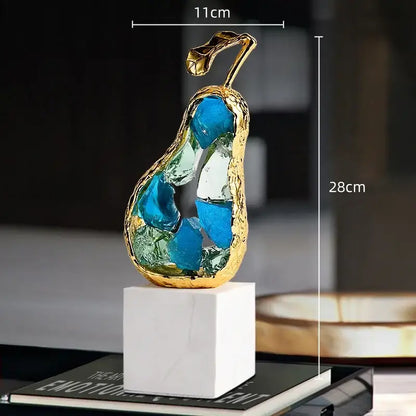 Crystal fruit sculpture set with blue & green glass for living room