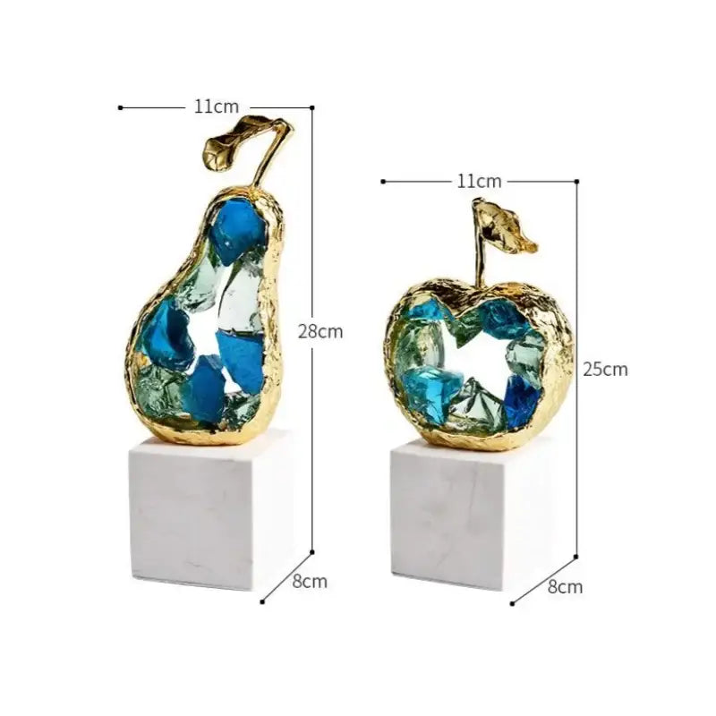 Crystal fruit sculpture set with blue & green glass for living room