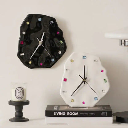 Crystal geometric black & white wall clock living room decor