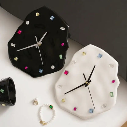 Crystal geometric black & white wall clock living room decor