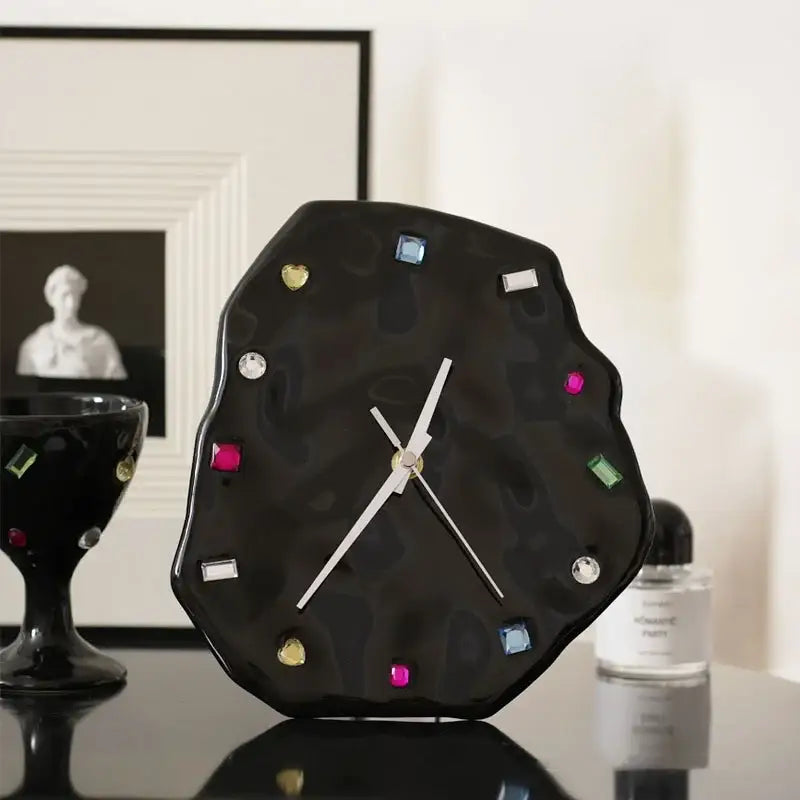 Crystal geometric black & white wall clock living room decor