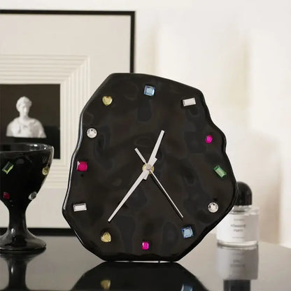 Crystal geometric black & white wall clock living room decor