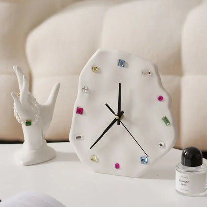 Crystal geometric black & white wall clock living room decor