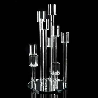 Crystal glass candle holders with teardrop accents for dining room