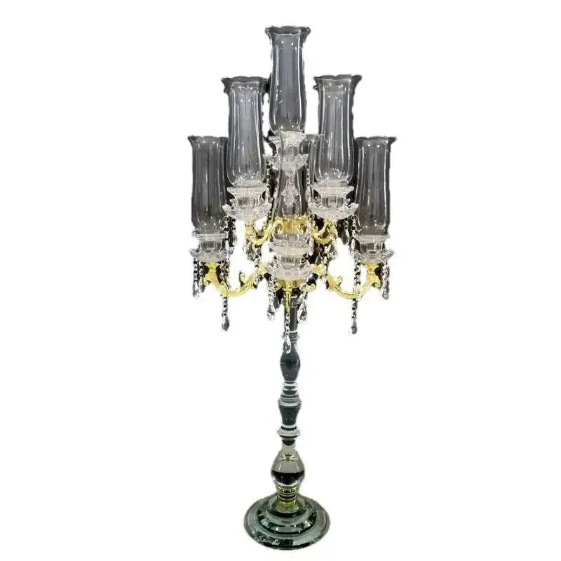 Crystal glass candle holders with teardrop accents for dining room