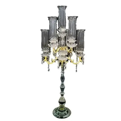 Crystal glass candle holders with teardrop accents for dining room
