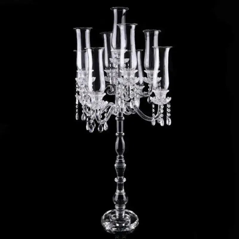 Crystal glass candle holders with teardrop accents for dining room