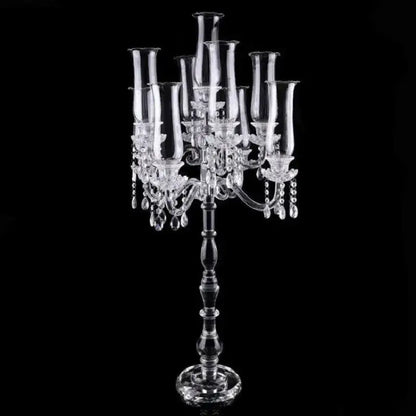 Crystal glass candle holders with teardrop accents for dining room