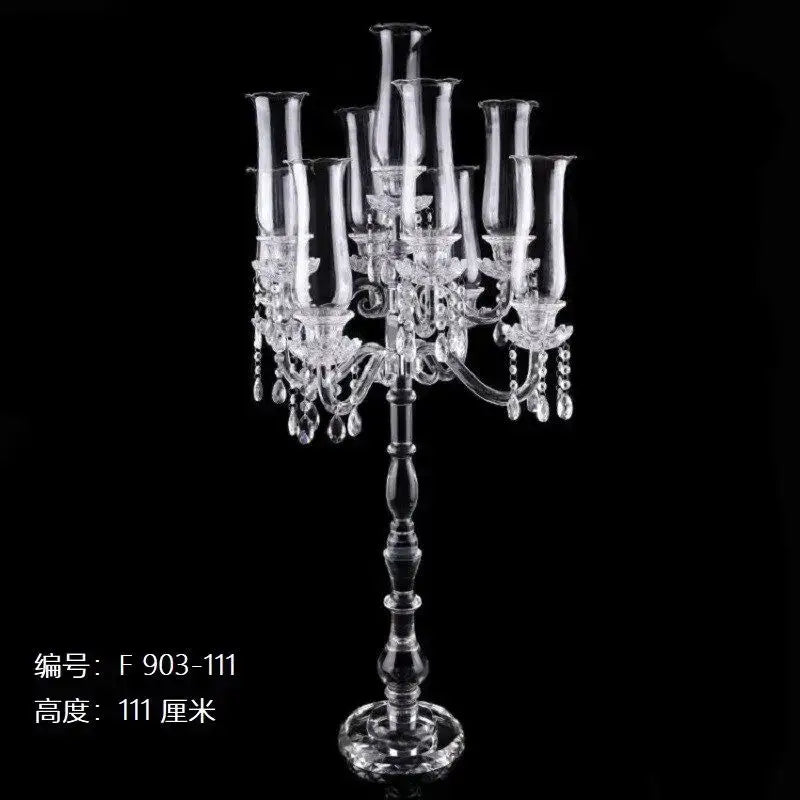 Crystal glass candle holders with teardrop accents for dining room