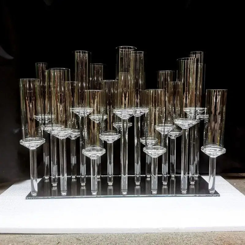 Crystal glass candle holders with teardrop accents for dining room