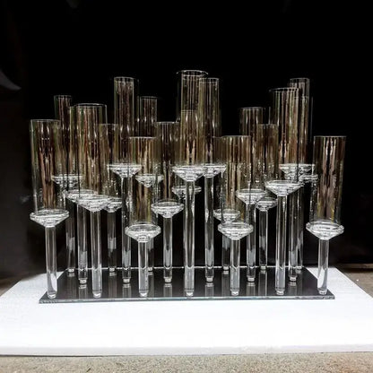 Crystal glass candle holders with teardrop accents for dining room