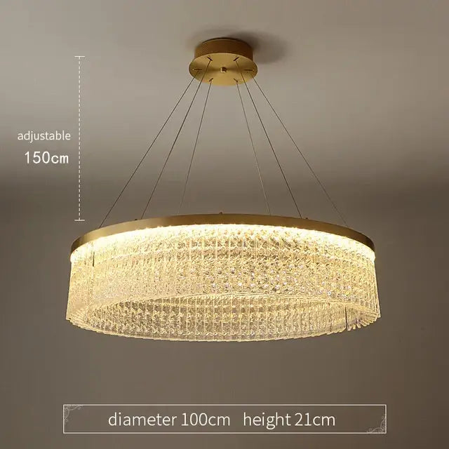 Crystal glass gold pendant chandelier dining room cascading light