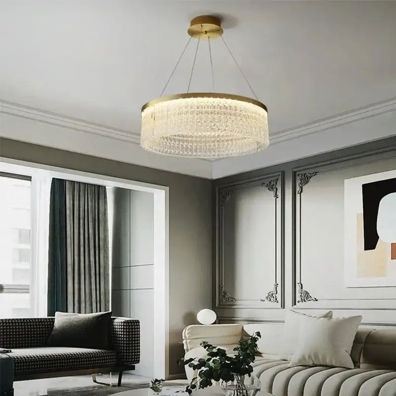 Crystal glass gold pendant chandelier dining room cascading light