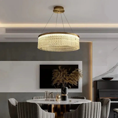 Crystal glass gold pendant chandelier dining room cascading light