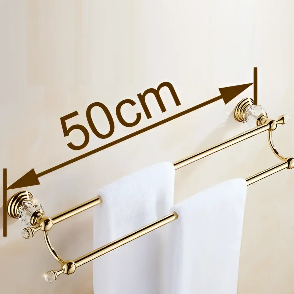 Crystal gold double towel bar bathroom rack