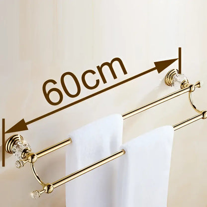 Crystal gold double towel bar bathroom rack