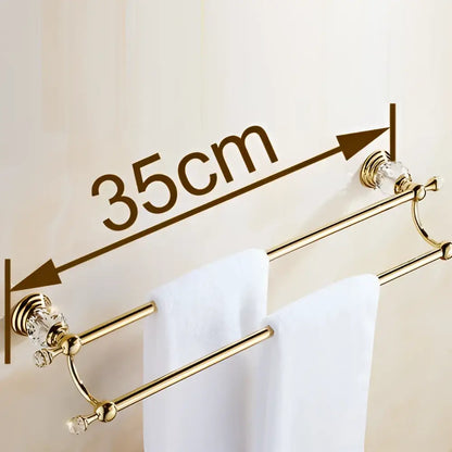 Crystal gold double towel bar bathroom rack