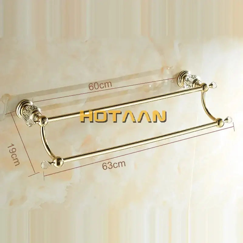 Crystal gold double towel bar bathroom rack