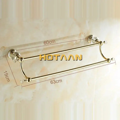 Crystal gold double towel bar bathroom rack