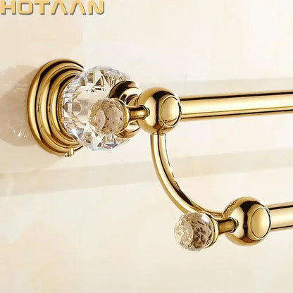 Crystal gold double towel bar bathroom rack