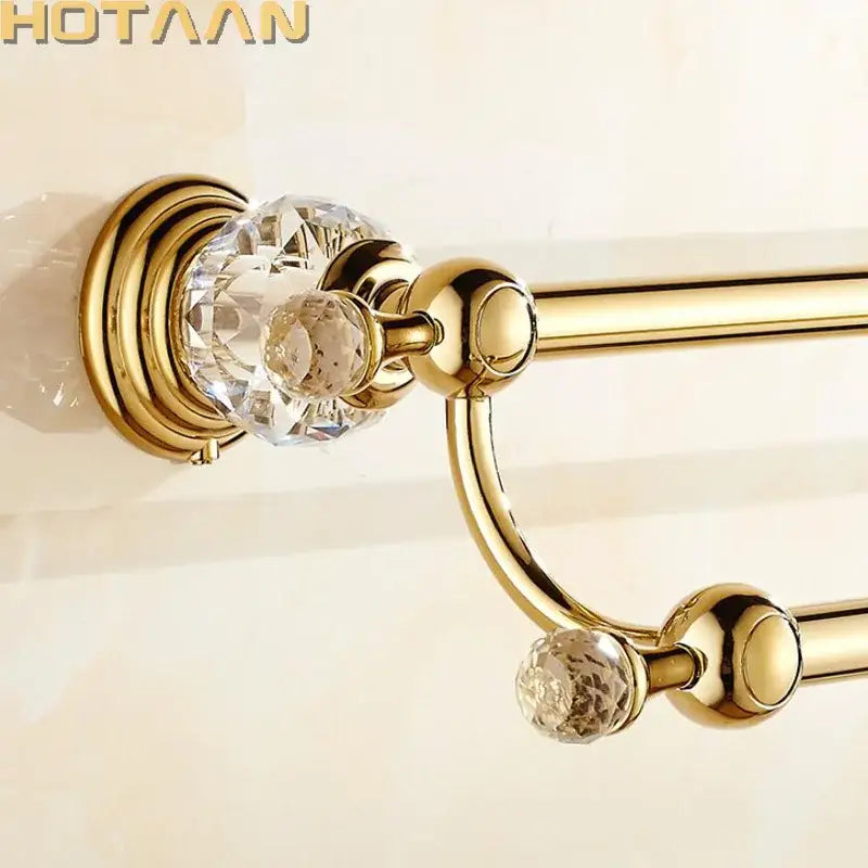 Crystal gold double towel bar bathroom rack