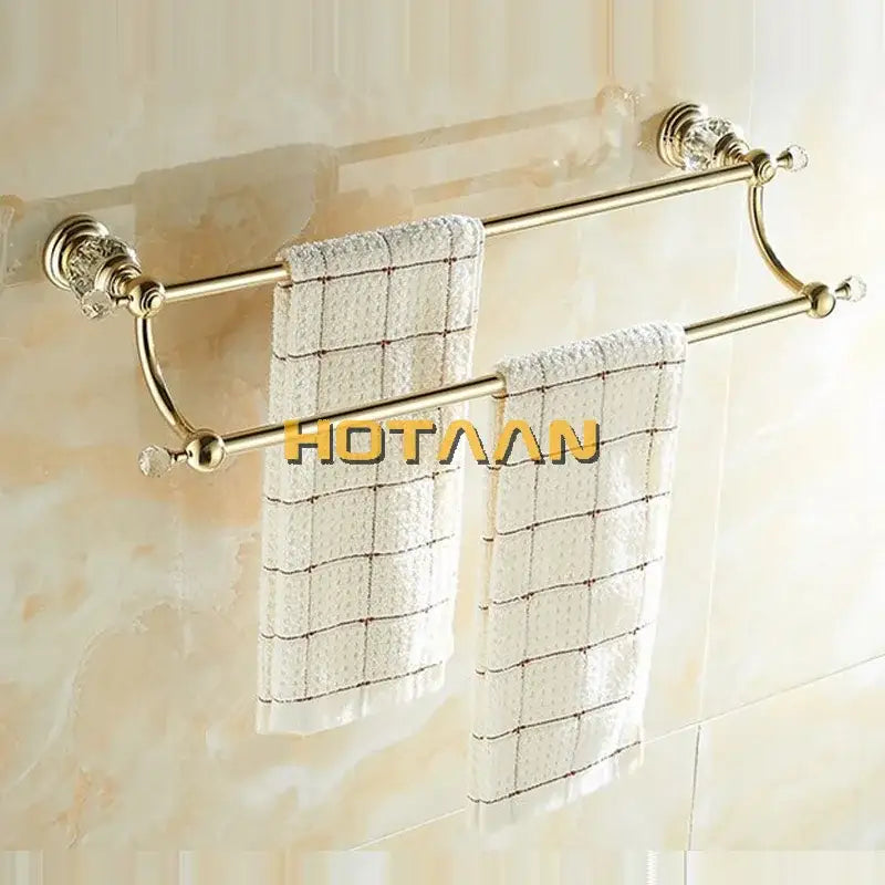 Crystal gold double towel bar bathroom rack