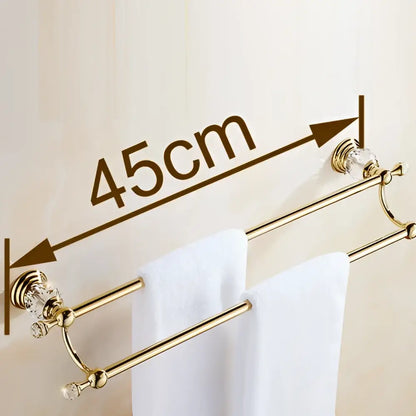 Crystal gold double towel bar bathroom rack