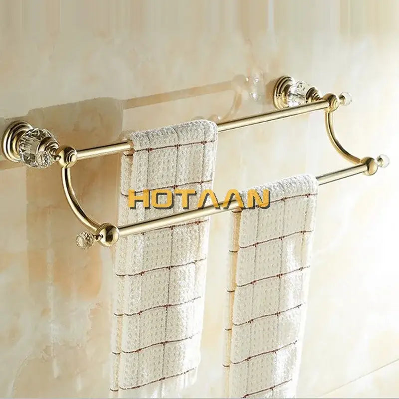 Crystal gold double towel bar bathroom rack