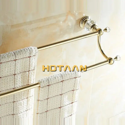 Crystal gold double towel bar bathroom rack