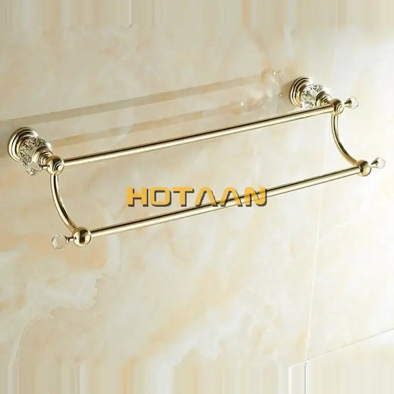 Crystal gold double towel bar bathroom rack