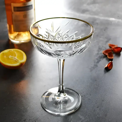 Crystal gold rim coupe glass dining room cut pattern cocktail goblet
