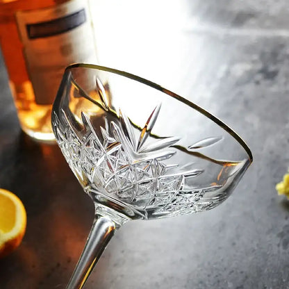 Crystal gold rim coupe glass dining room cut pattern cocktail goblet