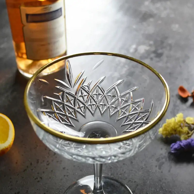 Crystal gold rim coupe glass dining room cut pattern cocktail goblet