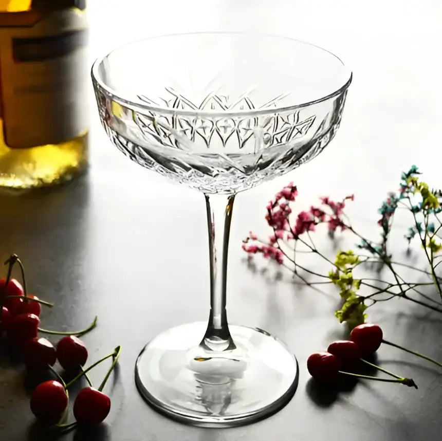 Crystal gold rim coupe glass dining room cut pattern cocktail goblet