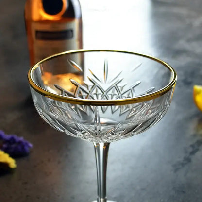 Crystal gold rim coupe glass dining room cut pattern cocktail goblet