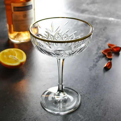 Crystal gold rim coupe glass dining room cut pattern cocktail goblet