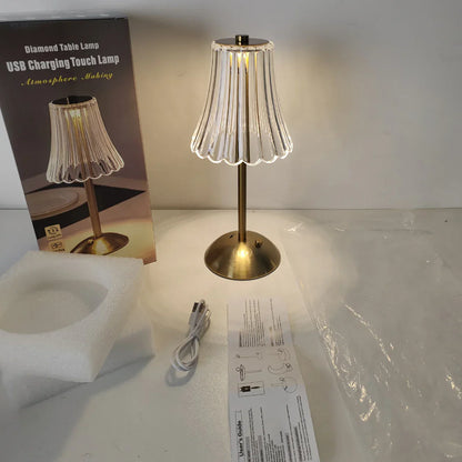 DecorBites™ Crystal retro table lamp  bedroom bedside lamp luxurious atmosphere lamp rechargeable dimming LED light