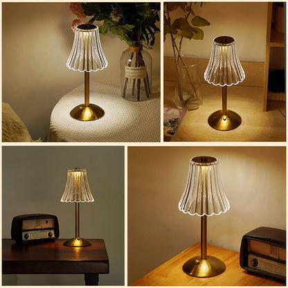 DecorBites™ Crystal retro table lamp  bedroom bedside lamp luxurious atmosphere lamp rechargeable dimming LED light
