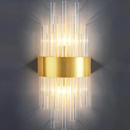 DecorBites™ Crystal Rod Wall Sconce in Gold - Elegant Dual Bulb Lighting for Living Room Walls