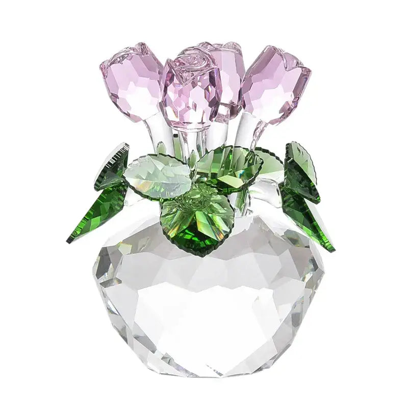 Crystal rose flower dreams glass paperweight bouquet bedroom decor