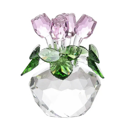 Crystal rose flower dreams glass paperweight bouquet bedroom decor