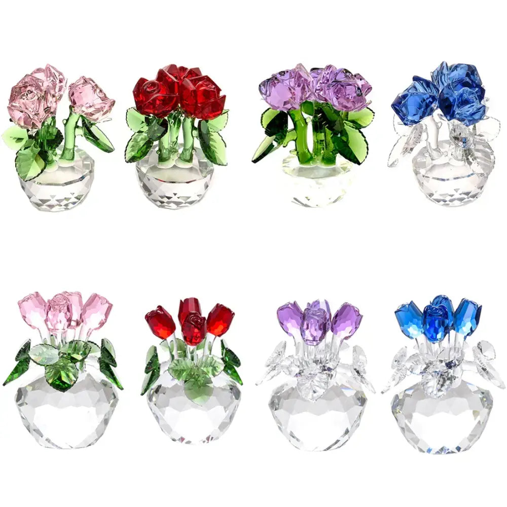Crystal rose flower dreams glass paperweight bouquet bedroom decor