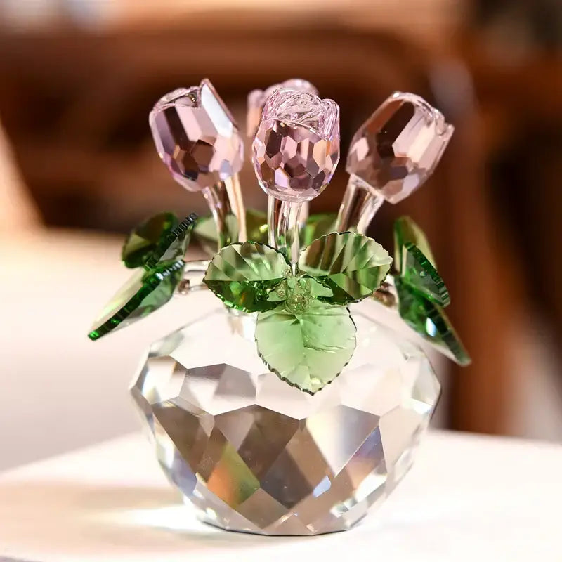 Crystal rose flower dreams glass paperweight bouquet bedroom decor