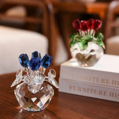 Crystal rose flower dreams glass paperweight bouquet bedroom decor