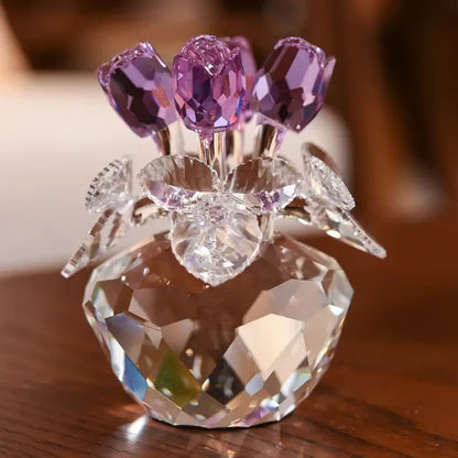 Crystal rose flower dreams glass paperweight bouquet bedroom decor