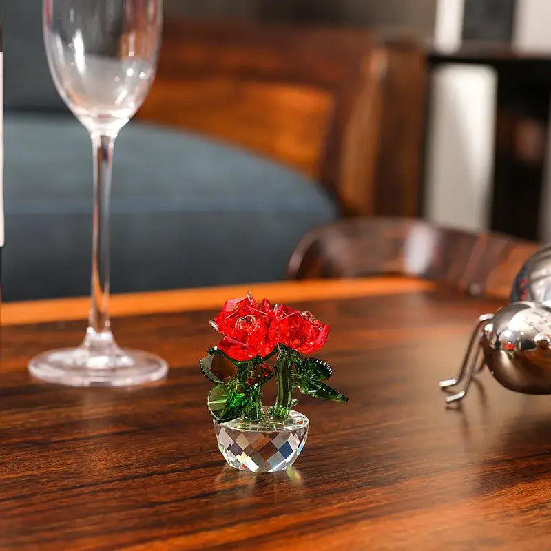 Crystal rose flower dreams glass paperweight bouquet bedroom decor