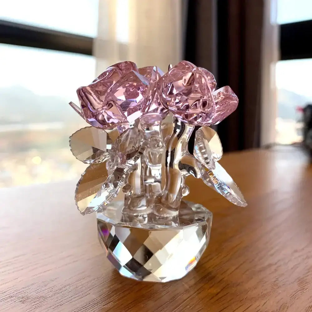 Crystal rose flower dreams glass paperweight bouquet bedroom decor