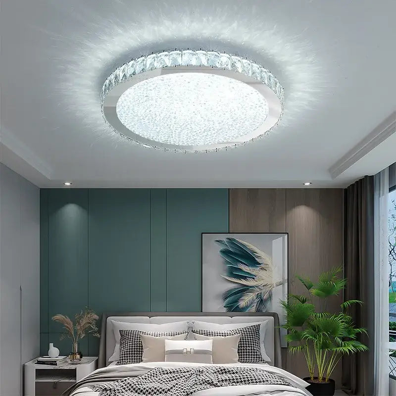 Crystal round ceiling lamp with frosted glass for living room
