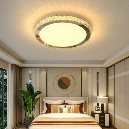 Crystal round ceiling lamp with frosted glass for living room